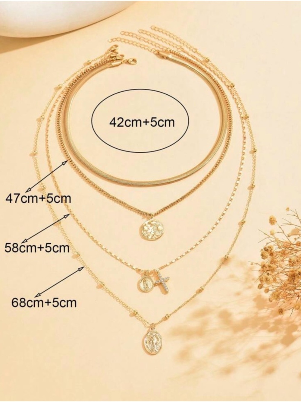 Gold Layered Pendant Necklace Set - Women's Jewelry - Picture 4 of 4